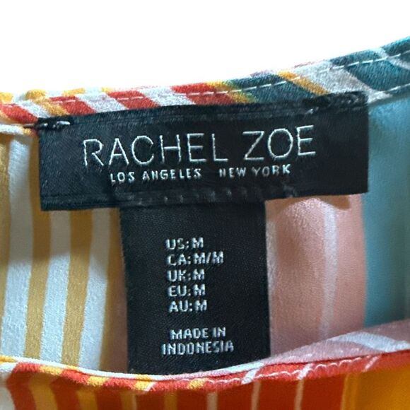 Rachel Zoe Multicolor Striped Tank Top Sleeveless Scoop Neck Ruffle Slit M - Picture 7 of 7